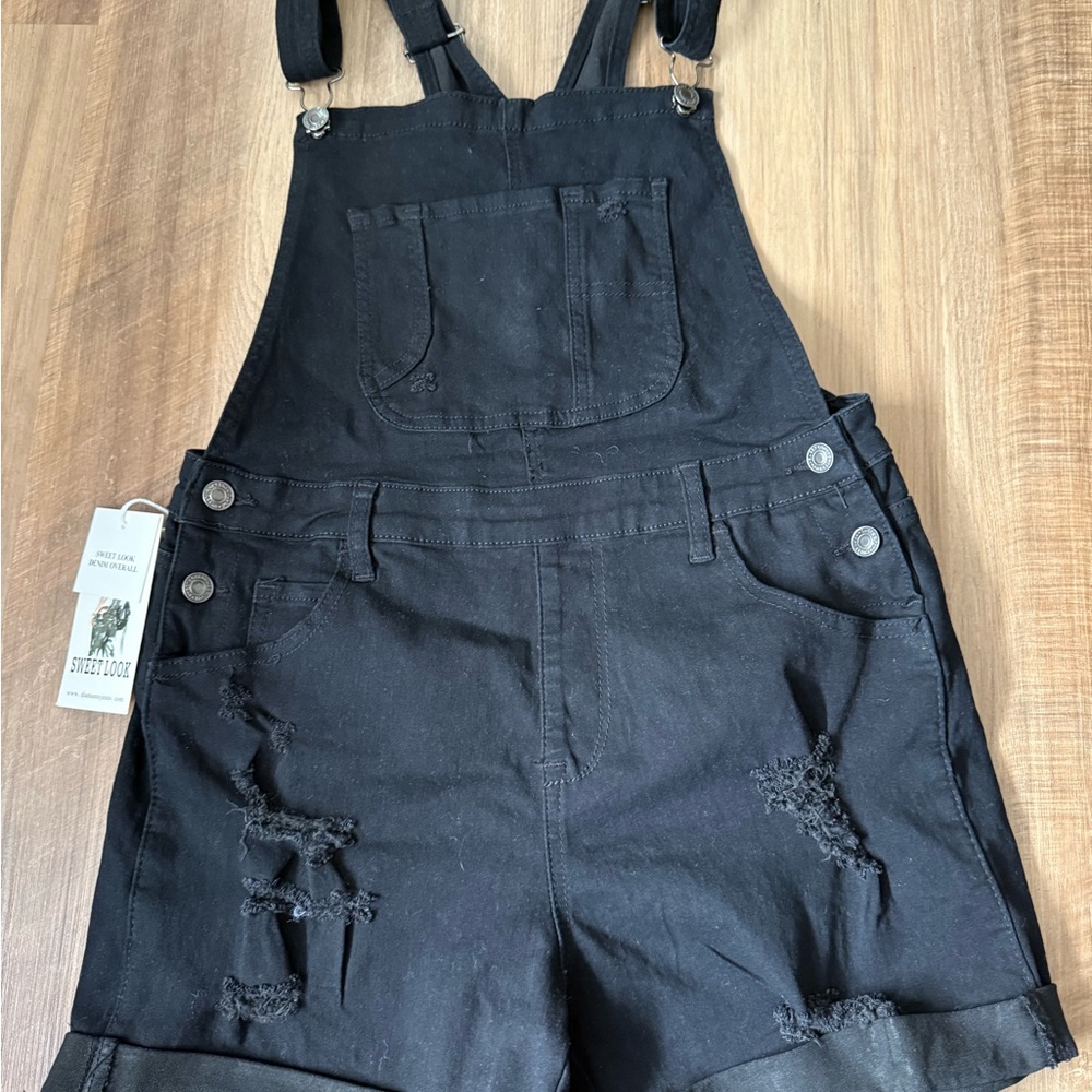Black Distressed Overalls
